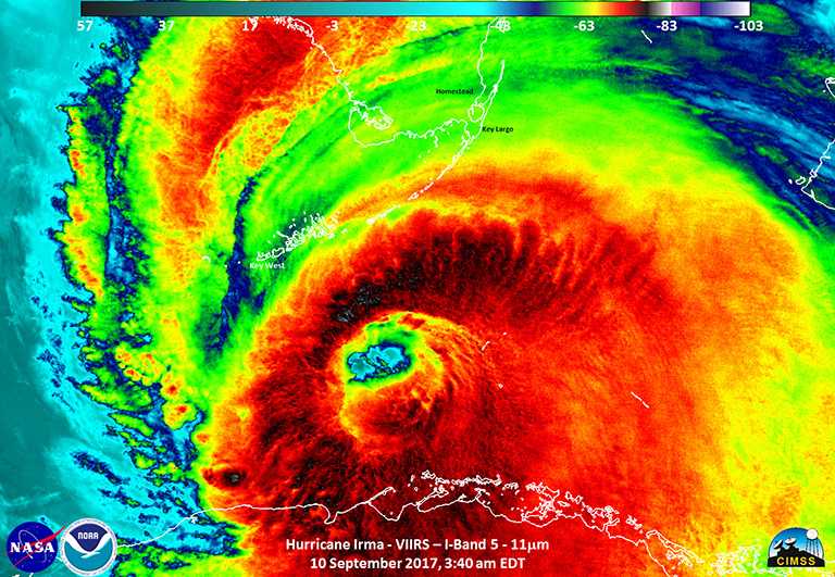 Infrared satellite image of Irma with well-defined eye