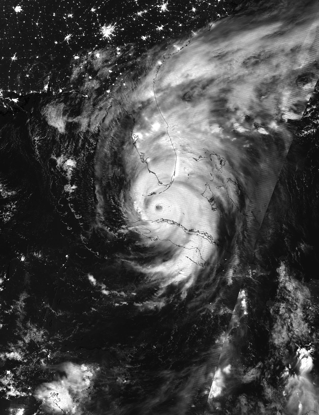 Infrared night-time image of Hurricane Irma between Cuba and the Florida Keys