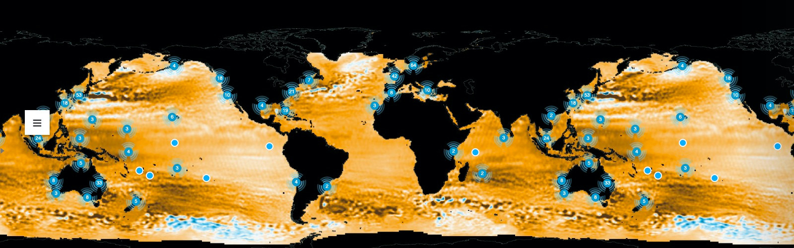 slide 4 - A map of the global ocean that is the user interface for NASA's SEA tool.