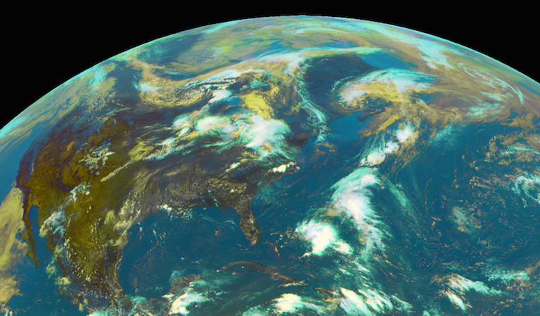 A portion of a GOES-EAST composite satellite image in visible and infrared light, centered on the U.S. East Coast. Image credit: NASA-Goddard Space Flight Center, data from NOAA GOES