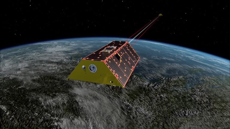 Artist's rendering of the twin spacecraft of the Gravity Recovery and Climate Experiment Follow-On (GRACE-FO) mission, scheduled to launch in May. GRACE-FO will track the evolution of Earth's water cycle by monitoring changes in the distribution of mass on Earth. Credit: NASA/JPL-Caltech
› Larger view