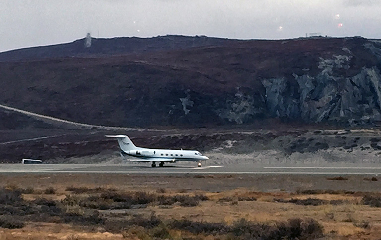 NASA’s G-III about to take off from Kangerlussuaq Airport, Greenland, for a day of ocean science research.